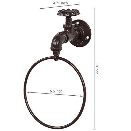 Mygift Industrial Matte Brown Bathroom Towel Ring With Vintage Metal Water Spigot Design #TOP4