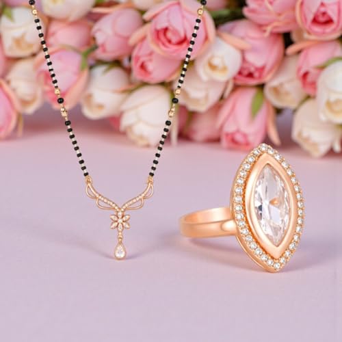 Image of Nilu's Collection Rose Gold Plated Mangalsutra With Black Bead Chain For Women