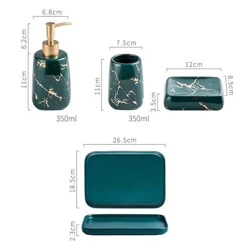 Juego de accesorios de baño con dispensador de jabón y vasos de cerámica verde resistente 3