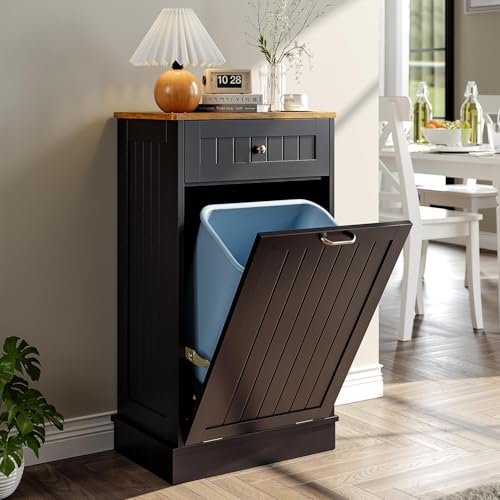 Comparison: Best Kitchen Trash Can For Dogs 7 LOUVIXA Tilt Out Trash Bin Cabinet Dog Proof Trash Can Holder Kitchen Island Without Garbage Bin or Tilt Out Laundry Hamper (Black)