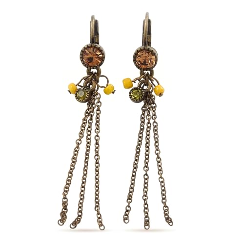 Boucles d'oreilles pendantes en cristal et bronze, le cadeau chic de 60mm