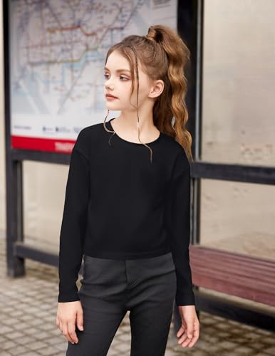 Image of Arshiner Girls Crop Tops Long Sleeve Shirts Drop Shoulder Crewneck Casual Fashion T Shirts Tee