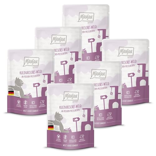 MjAMjAM - Premium Nassfutter für Katzen - Quetschie - kulinarisches Wild an frischen Preiselbeeren, 6er Pack (6x300g), getreidefrei