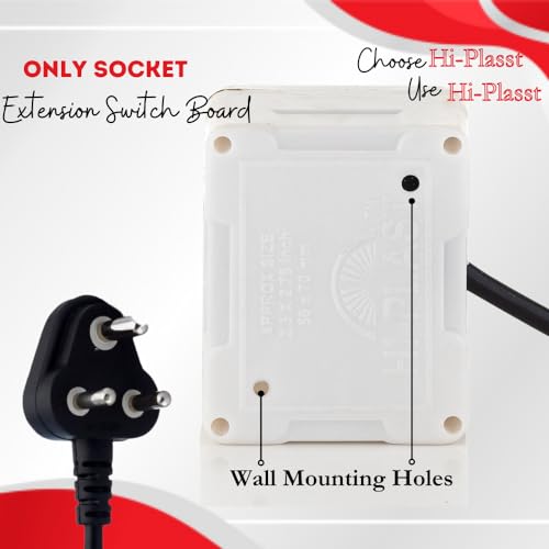 Image of Hi-Plasst Single Socket Extension Board with 4-Yard Long Wire, 6A 3-Pin Top Plug & 3-Pin Multiplug for Diwali Lights, Balcony Decor, Festive Lighting (Only Socket, White)