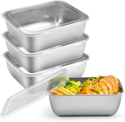 Image of Sinbyuer Stainless Steel fresh- keeping Container with cover refrigerator, Packing Box, garnish box, outdoor Picnic Containers, Food Storage Container, Small Container (4 Pcs)