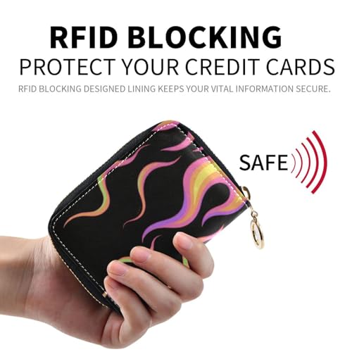 Flowing Fire Giraffe Colorful leather card holder wallet for men with Cion Purse RFID Blocking small credit card holder for women with zipper2