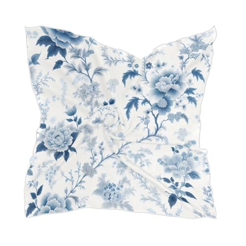 Blue and White Florals Silk Head Scarf 24