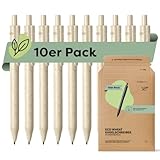 BRANDSUPPLY® ECO WHEAT 10er SET – nachhaltiger Kugelschreiber aus Weizenstroh – hochwertige Kullis für weiches Schreiben - mit auswechselbarer Mine in blau (Farbe Natur)