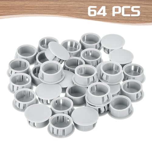 Image of MECCANIXITY 64PCS 19mm(3 /4 inch) Light Gray Plastic Hole Plugs, Flush Type Panel Hole Plugs Insert End Caps for Locking Hole Tubes Furniture Cabinet