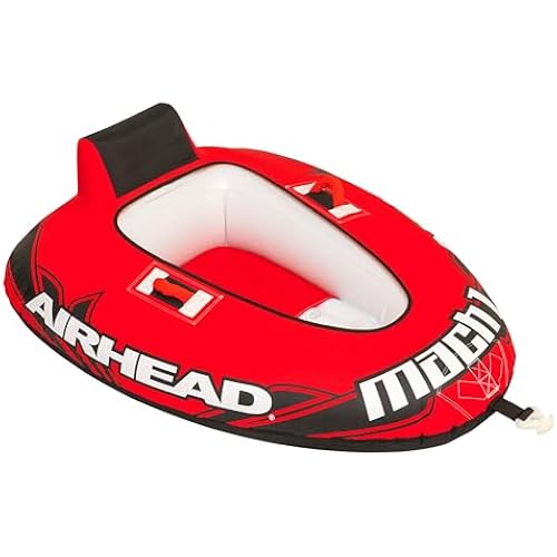 Airhead Mach Towable Tube for Boating, 1-3 Rider Inflatable Boat Tube for Water Tubing, Cockpit Design, Kwik-Connect Tow System, Foam Padded Handles w/Knuckle Guard, Speed Safety Valve