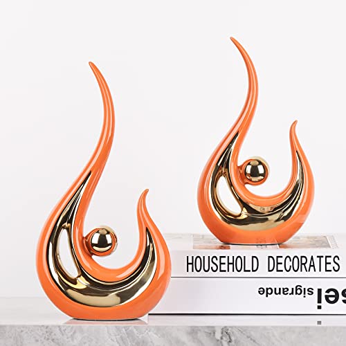 Lccck 11.2" H Orange Decor Accent - 2Pcs, Japanese Minimalism Home Decor Sculptures, Orange Ceramic Statue Office Funky Decor, Suitable For Orange Kitchen Decor Art, Modern Orange Room Decorations #TOP4
