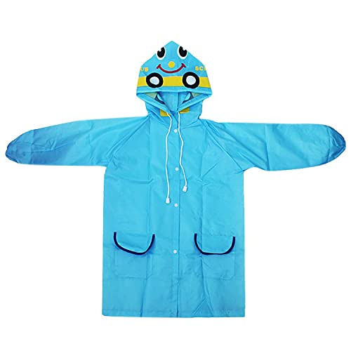 Allextreme Kids Raincoat Waterproof Rainwear Cute Animal Print Hood with Pockets and Carry Pouch for Boys & Girls (105-125cm, Blue)
