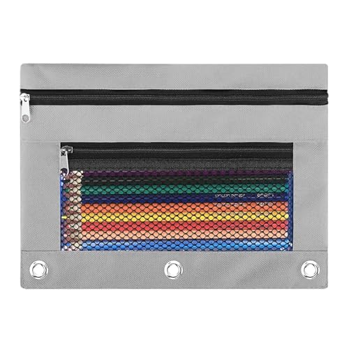 Image of Pencil Pouch for 3 Ring Binder - 3 Hole Zipper Pen Case Bag Holder Bulk Accessories Clear Window Aesthetic Organizer Pockets