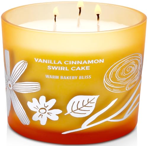 Vanilla Cinnamon Swirl Cake 3-Wick Soy Candle | Highly Scented Bakery Candle | 14.5 oz, Clean-Burn | Cozy Fall Aromatherapy Stress Relief Candles for Home | Gift for Women & Men