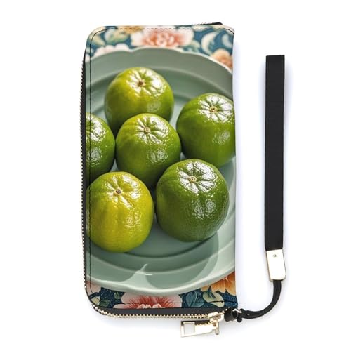 Portefeuille fin homme femme blanc Green Oranges long portefeuille minimaliste en cuir PU