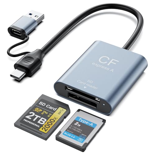 CFexpress Type A & SD Card Reader USB-C 3.2 Gen 2 10Gbps High-Speed Dual Slot UHS-II/UHS-I Aluminum Alloy Memory Card Reader