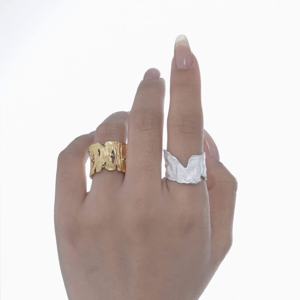 Anello Regolabile,Anelli Regolabili Per Le Donne Bruciano La Trama Rugosa Anelli Di Eternità Semplici E Robusti In Argento Sterling 925 Anelli Di Fidanzamento Placcati In Oro Anelli Di Fidanzamento
