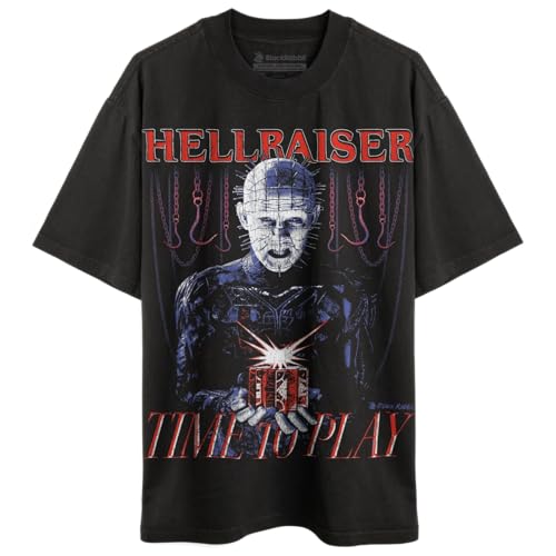 Black Rabbit Hellraiser Pinhead Time to Play Retro Horror T-Shirts and Tops (Oversized Luxury Heavy Tee - Faded Black, Medium)