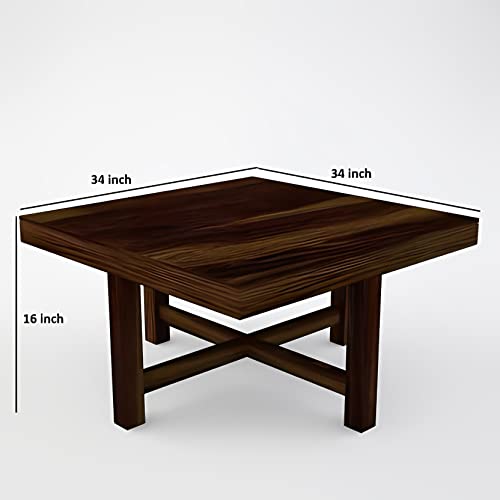 Image of Loonart Solid Sheesham Wood Coffee Table with Four Cushioned Stools | Idel for Living Room | Cafe | Restaurant | Space Saving Indoor Table Set | Finish Color - Brown Teak Finish | Off White Cushion |
