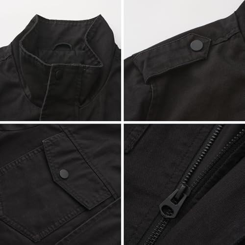 Image of Mens Casual Washed Cotton Military Jacket Warm Canvas Windbreaker