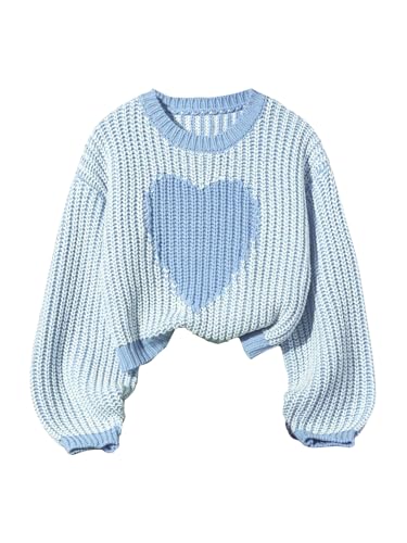 Image of BEAUDRM Girl's Cute Bow Sweater Crew Neck Long Sleeve Drop Shoulder Loose Pullover Tops