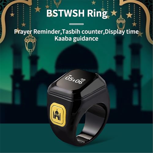 لينجي خاتم تسبيح ذكي، للصلاة الاسلامية، تذكير بتوقيت الصلاة، شاشة OLED، عداد تسبيح، خاتم ذكي، تقنية قابلة للارتداء، مقاوم للماء (22 ملم)