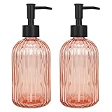 Topsky 2 Pack Glass Soap Dispenser with Black Plastic Pump, 400ml Liquid Hand Soap Dispenser, Rustproof Pump for Kitchen & Bathroom, Great for Lotions, Essential Oil, Liquid Soaps-Pinkish Orange