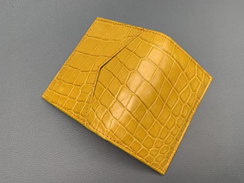 Yellow Genuine Alligators Crocodile Double Side Leather Credit Card Holder2