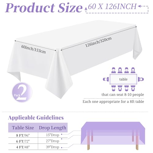 Nappe blanche de table 8 pieds lot de 2 polyester rectangulaire 153 x 320 cm - 3