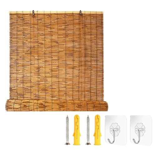 Persiana de Bambú Exterior Estores Enrollables Retro Impermeable Cortina de Caña Natural Protector Solar para Terraza Cocina Jardín Porche 40 80 150 185 215 300cm