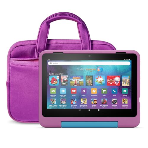Amazon Fire HD 8 Kids Pro-Tablet, für Kinder von 6-12 J. | 3 GB RAM, 8-Zoll-HD-Bildschirm, Kindersicherung, 13 Std. Akkulaufzeit, 32 GB, und NuPro Hülle mit Reißverschluss, violett/rosa