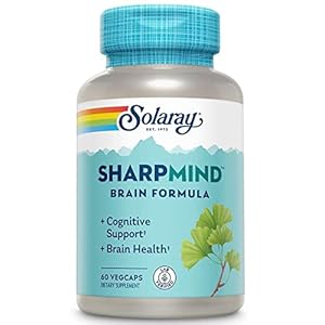 Solaray SharpMind Brain Formula Healthy Cognitive Function, Brain Health Supplement for Mood, Memory, Calmness and Stress Support with Ginkgo Biloba, L- Dopa, 60-Day Guarantee, 60 Servings, 60 VegCaps