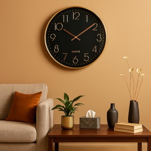 Image of Xtore Modern Round Wall Clock with Luxurious Finish (Pack of 1, Black & RG)