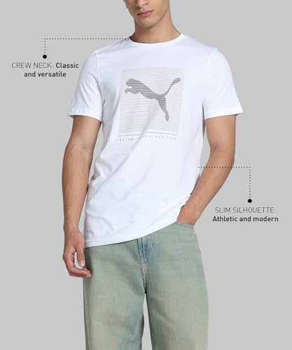 Image of Puma Men's Cotton Essential Stripped Logo Graphic Print Solid Classic Fit Tees
