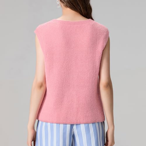 Image of Women Chunky Button Sweater Vest Sleeveless Round Neck Rib Knitted Tank Top Y2k Knitted Cardigan Vest Shirt