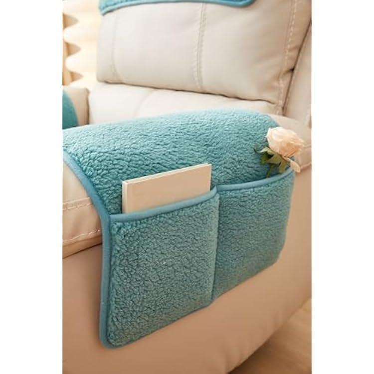 4-Piece Sherpa Fleece Recliner Loveseat Slipcovers with Storage Pockets Soft Fuzzy Fluffy Couch Cover Nonslip Washable 2-Headrest, 2-Armrest Cover (Teal, 2-Seat Recliner, 4 pc)