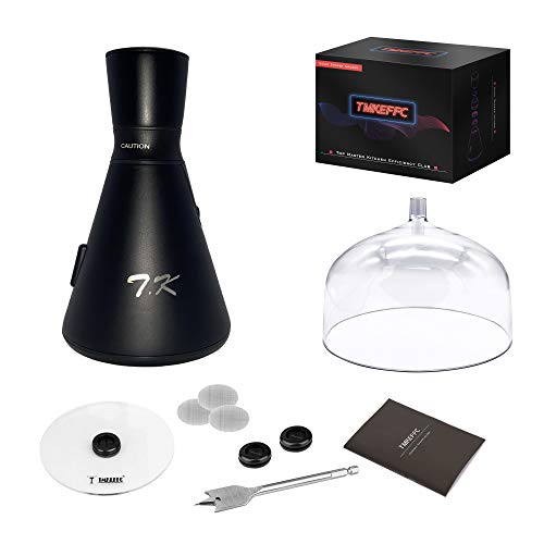 TMKEFFC Smoking Gun Food Smoker Tools Set, Portable Hand-held Smoke Infuser for Cocktails Drinks, Resin Dome Cloche, Cup Cover, DIY Flat Drill Bit Rubber Ports Included, Batteries Operated, Black
