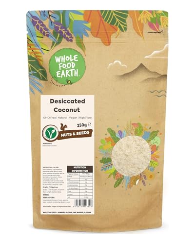 Wholefood Earth Getrocknete Kokosnuss GMO frei - Vegan - Milchfrei - Ohne Zusatz von Zucker, 250 g