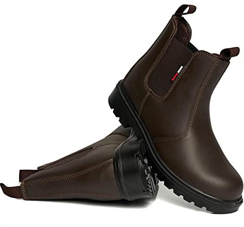 Rock Reptile MENS LEATHER SAFETY DEALER BOOTS TWIN GUSSET CHELSEA WORK STEEL TOE CAP WATERPROOF SHOES SIZE (BROWN, uk_footwear_size_system, adult, men, numeric, medium, numeric_11)