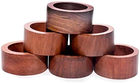 NIRMAN Handmade Wood Napkin Ring Set with 6 Napkin Rings - Artisan Crafted in India