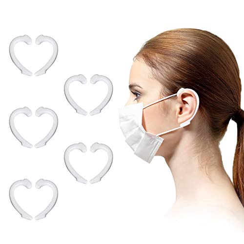 5 Pairs Mask Ear Protector,Ear Protectors Hook,Ear Savers For Masks, Relief Ear Pain Ear Loop Ear Protection Caps, Silicone Mask Ear Protectors Soft Ear Hook For Adult & Kid(White) #TOP6
