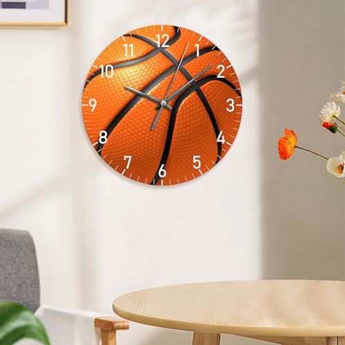 Horloge murale de basket-ball 12 pouces lisible et décorative orange - 6