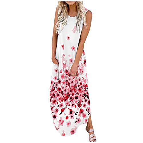 Robe de plage longue fleurie sans manches avec poches pour femme