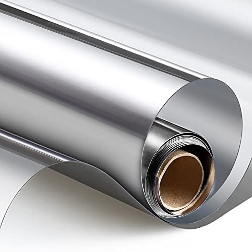 Window Tint for Home One Way Window Film Daytime Privacy Mirror Film Static Non-Adhesive Window Tint Film Heat Control Anti UV One Way Privacy Window Film for Home (Silver, 17.7 Inch x 6.5 Feet)