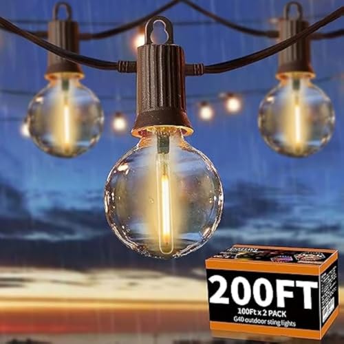 Luces de cadena exteriores 200 ft G40, 2 paquetes de 100 ft