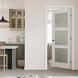 CRUTOP 36' x 80' Prehung Door 3-Lite Tempered Frosted Glass Slab Doors with Jamb Kit, Solid Core MDF Interior Door for Bathroom Pantry Laundry, Easy Assemble - Right Handed
