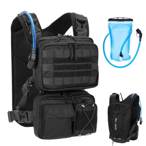 Blue Quartz 3-in-1 Running Vest with 2L Water Bladder, Lightweight Tactical Molle Hydration Backpack with Detachable Waist Pack, Reflective Chest Pack for Hiking Running Cycling Race for Women Men