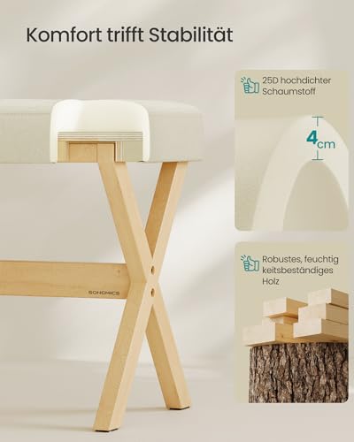 SONGMICS Schminkhocker, Hocker gepolstert, Sitzhocker, Beine aus Holz, Fußhocker, für Schlafzimmer, Ankleidezimmer oder Flur, 32 x 42 x 46 cm, sandbeige-naturfarben LSF006LF02