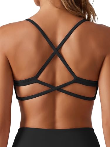 Sunzel Women's V Neck Strappy Crisscross Sports Bra with Removable Pads