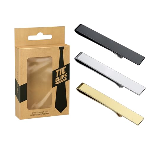Image of Roctee Men's Tie Clip For Skinny Ties, 3 Pack Small Tie Clip For Men, Tie Clasp Pinch Necktie Clip On Shirt Tie, Suitable For Business Metting Wedding Birthday Gift Father Boyfriend Son